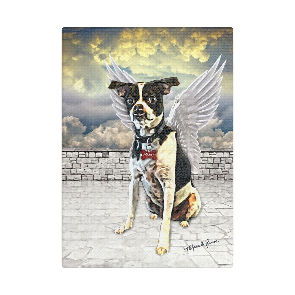 Micky Angel Wings Dog Art Canvas Print, Pet Memorial Decor, Custom Pet Portrait, Home Wall Art, Gift for Dog Lovers, Dog Lover Gift