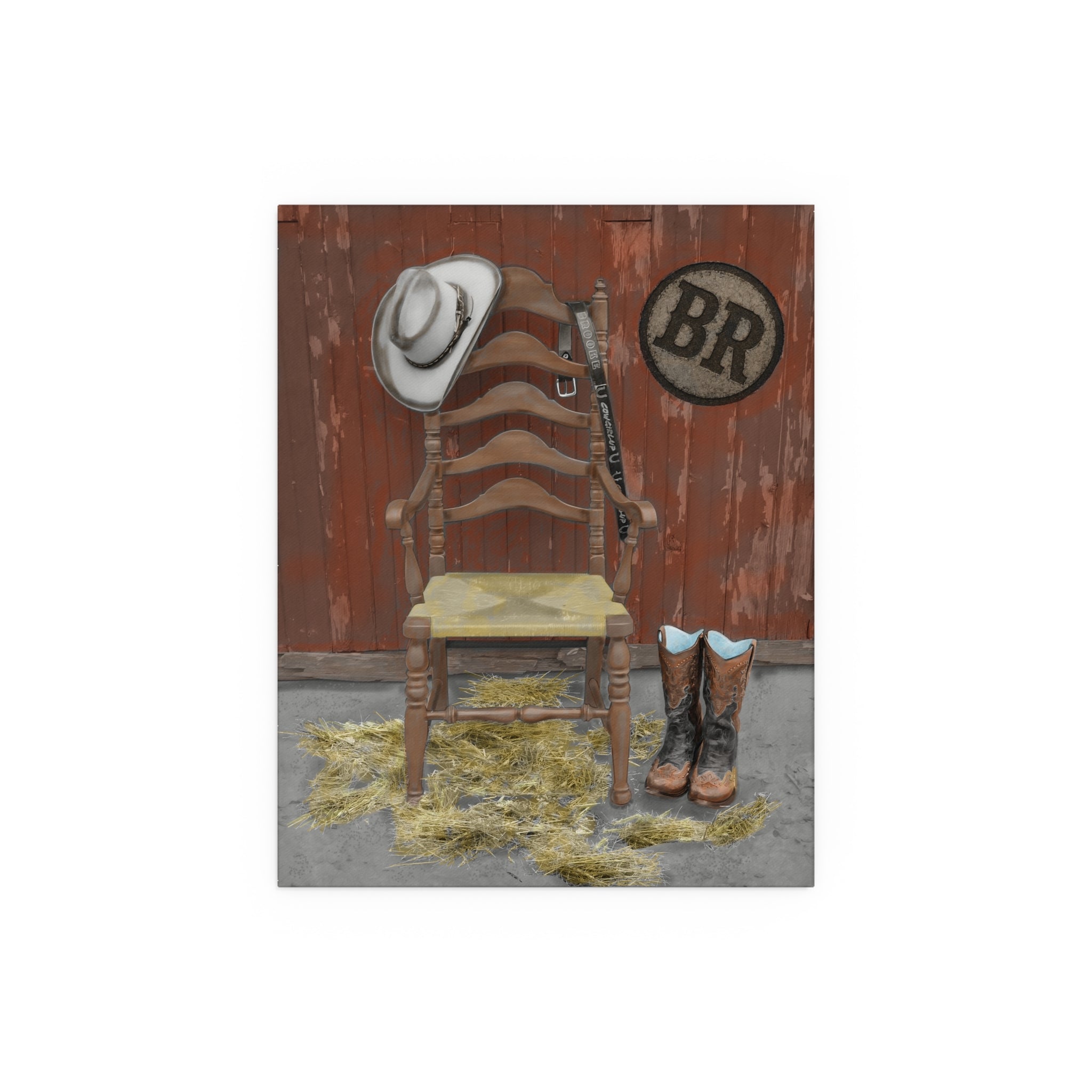 Brooke Birthday Western Cowboy Chair Silk Poster — Rustic Barn, Hat & Boots Wall Art (Indoor/Outdoor)